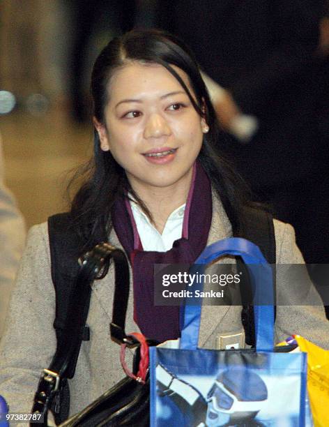 Akiko Suzuki is seen upon arrival at Narita International Airport on March 2, 2010 in Narita, Chiba, Japan.