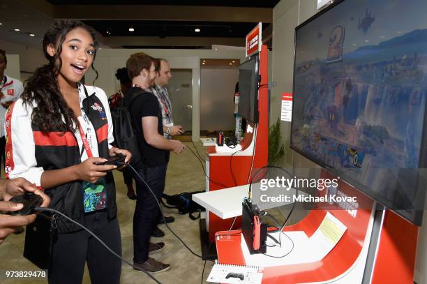 Chandler Kinney got a look at the Super Smash Bros. Game on the Nintendo Switch system during the 2018 E3 Gaming Convention at Los Angeles Convention...