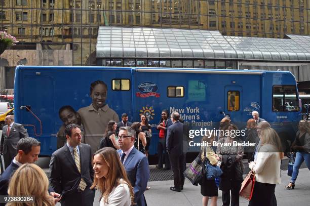 View of the Children's Health Fund Mobile Medical Unit parked outside the Children's Health Fund 2018 Annual Benefit at Cipriani 42nd Street on June...