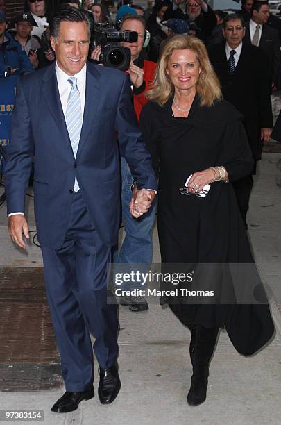 Mitt Romney and Ann Romney visit " Late Show With David Letterman" at the Ed Sullivan Theater on March 2, 2010 in New York City.