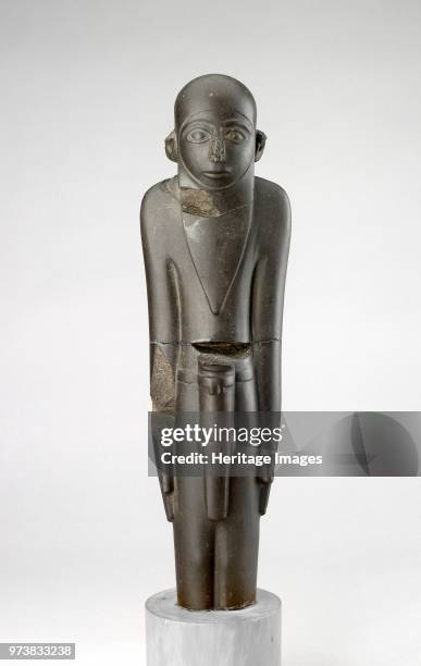 Statue , Predynastic Period , circa 3100. Standing man, arms by sides with hands open, palms in, legs together. Details of eyes, eyebrows, and mouth...