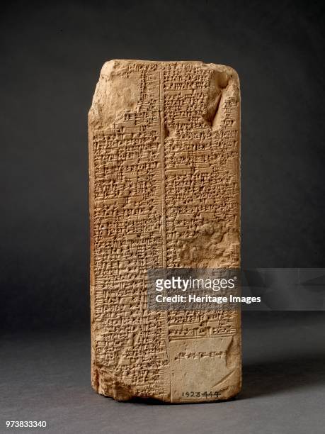 Prism, Isin-Larsa period. King List prism; Sumerian, circa 2004BC-circa 1595 BC. Written in cuneiform script, runs in two columns on each of the four...
