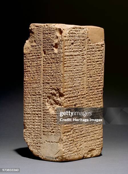 Sumerian King List Prism, Isin-Larsa period, circa 2004BC-circa 1595 BC. Sumerian, written in cuneiform script, runs in two columns on each of the...