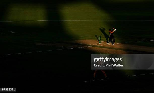 Martin Guptill of New Zealand bats during the First One Day International match between New Zealand and Australia at McLean Park on March 3, 2010 in...