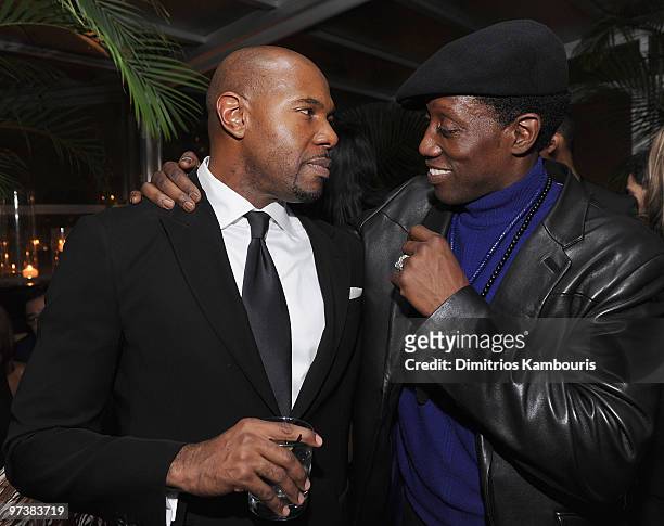 Director Antoine Fuqua and actor Wesley Snipes attend the after party for the premiere of "Brooklyn's Finest" at on March 2, 2010 in New York City.
