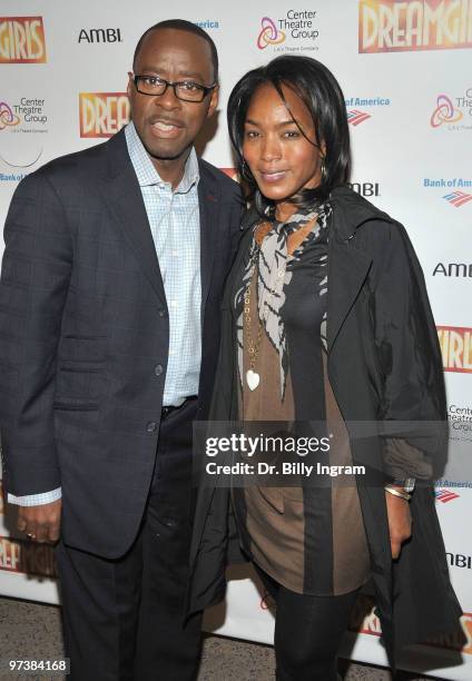 Actor Courtney B. Vance and actress Angela Bassett attend the "Dreamgirls" Opening Night at Ahmanson Theatre on March 2, 2010 in Los Angeles,...