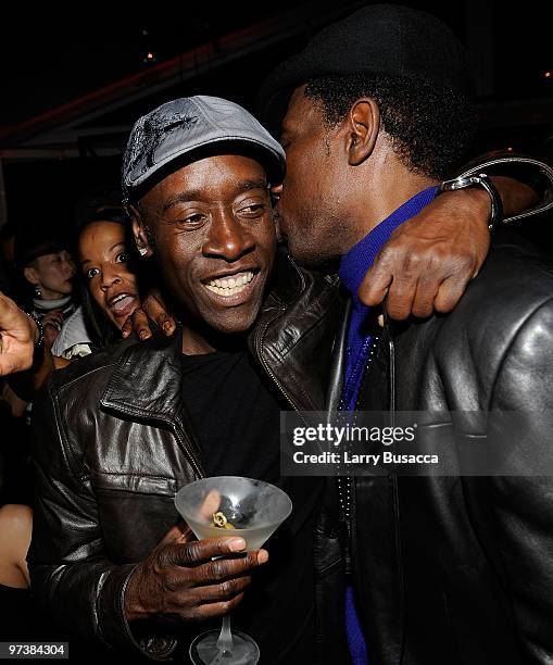 Actors Don Cheadle and Wesley Snipes attend the Overture Films "Brooklyn's Finest" Premiere after party at Empire Hotel Rooftop on March 2, 2010 in...