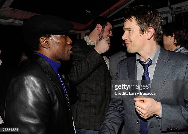 Wesley Snipes and Ethan Hawke attend the Overture Films "Brooklyn's Finest" Premiere after party at Empire Hotel Rooftop on March 2, 2010 in New York...