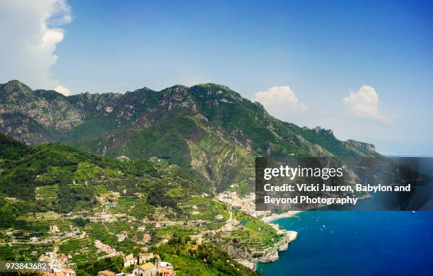 view of amalfi coast from above ravello, italy - above and beyond stock pictures, royalty-free photos & images