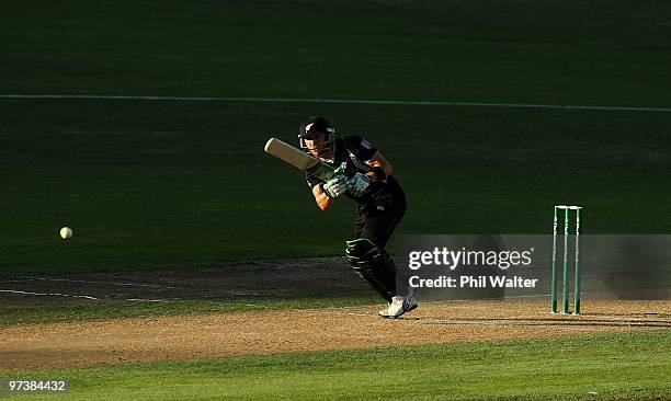 Brendon McCullum of New Zealand bats during the First One Day International match between New Zealand and Australia at McLean Park on March 3, 2010...