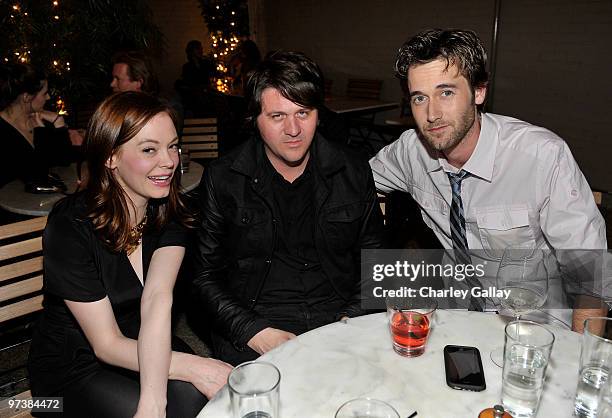 Actress Rose McGowan, producer Orian Williams and actor Ryan Eggold attend DJ Night hosted by Vanity Fair and Hudson Jeans held at Palihouse Holloway...