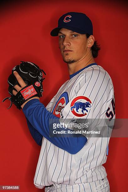 Jeff Samardzija of the Chicago Cubs poses for a photo during Spring Training Media Photo Day at Fitch Park on March 1, 2010 in Mesa, Arizona.