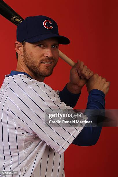 Koyie Hill of the Chicago Cubs poses for a photo during Spring Training Media Photo Day at Fitch Park on March 1, 2010 in Mesa, Arizona.