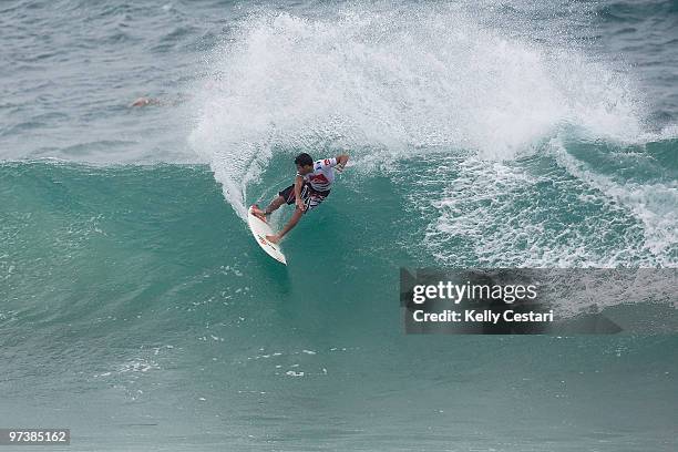 Jeremy Flores of France competes in the Quiksilver Pro 2010 as part of the ASP World Tour at Snapper Rocks on March 3, 2010 in Coolangatta, Australia.