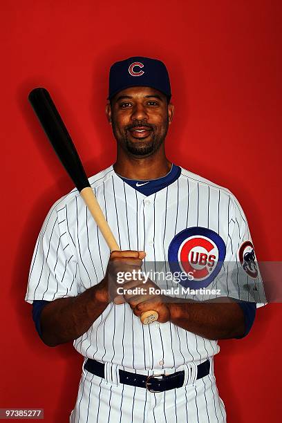 Derrek Lee of the Chicago Cubs poses for a photo during Spring Training Media Photo Day at Fitch Park on March 1, 2010 in Mesa, Arizona.