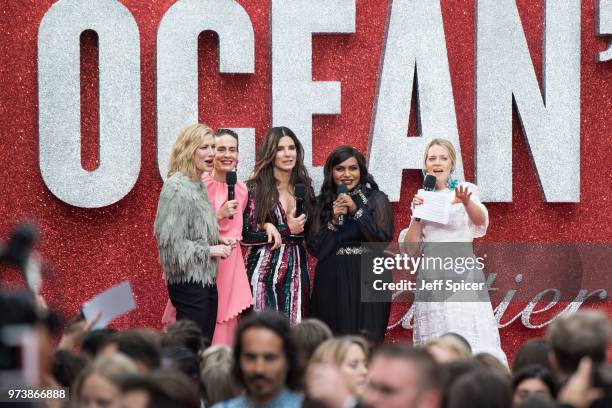 Cate Blanchett, Sarah Paulson, Sandra Bullock, Mindy Kaling and Edith Bowman attend the 'Ocean's 8' UK Premiere held at Cineworld Leicester Square on...