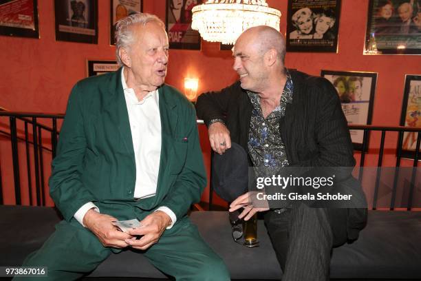 Heinz Baumann and Peter Kremer during the 'Mirandolina' premiere at Komoedie Bayerischer Hof on June 13, 2018 in Munich, Germany.