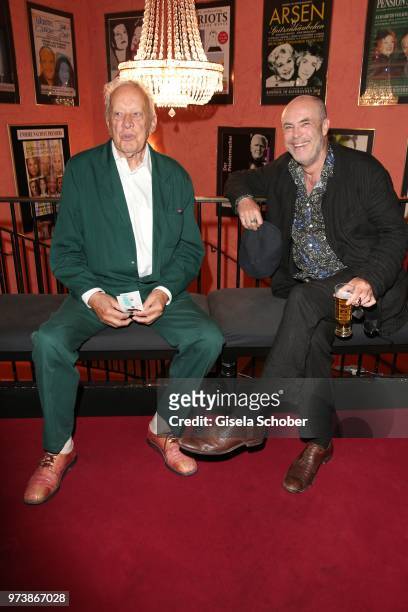 Heinz Baumann and Peter Kremer during the 'Mirandolina' premiere at Komoedie Bayerischer Hof on June 13, 2018 in Munich, Germany.