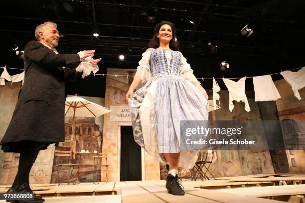 Michele Oliveri and Mariella Ahrens during the 'Mirandolina' premiere at Komoedie Bayerischer Hof on June 13, 2018 in Munich, Germany.