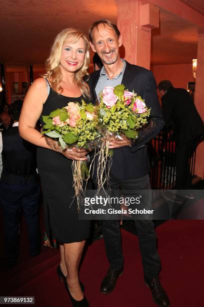 Esther Kuhn and Gilbert von Sohlern during the 'Mirandolina' premiere at Komoedie Bayerischer Hof on June 13, 2018 in Munich, Germany.