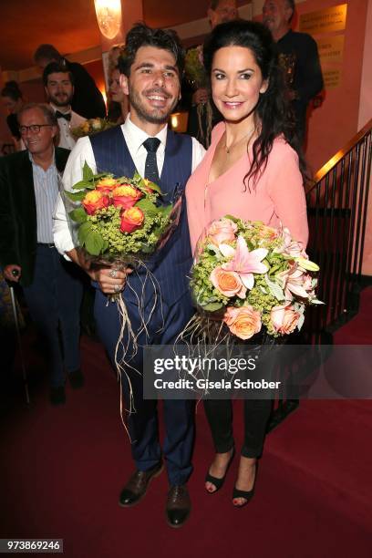 Ricardo Angelini and Mariella Ahrens during the 'Mirandolina' premiere at Komoedie Bayerischer Hof on June 13, 2018 in Munich, Germany.