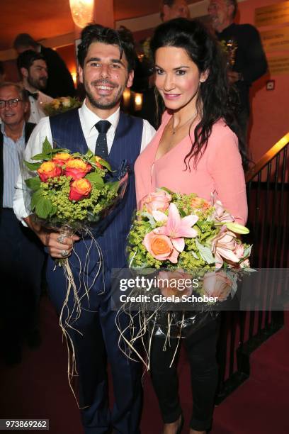 Ricardo Angelini and Mariella Ahrens during the 'Mirandolina' premiere at Komoedie Bayerischer Hof on June 13, 2018 in Munich, Germany.