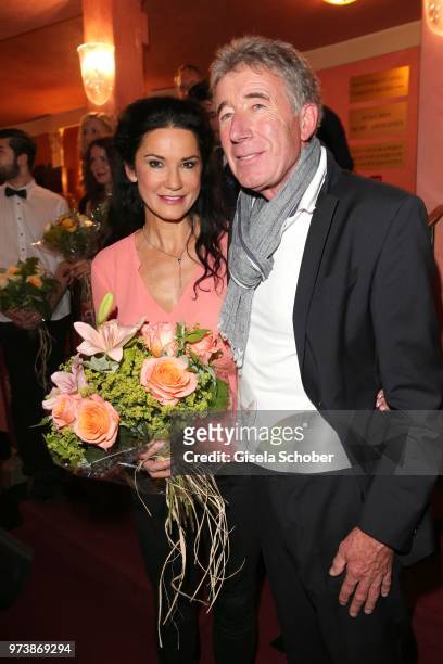 Mariella Ahrens and Dr. Thomas Pekny during the 'Mirandolina' premiere at Komoedie Bayerischer Hof on June 13, 2018 in Munich, Germany.