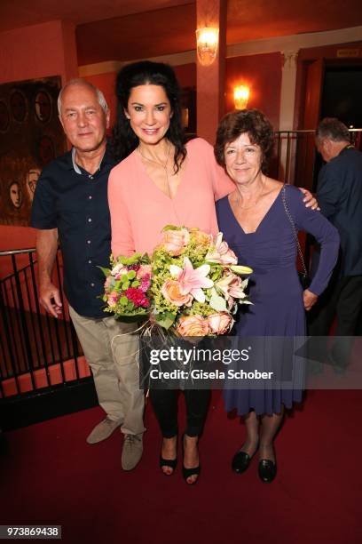 Mariella Ahrens and her father Reinhard Ahrens and her mother Svetla Ahrens during the 'Mirandolina' premiere at Komoedie Bayerischer Hof on June 13,...