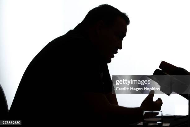 Coach Steve Hansen speaks to media during a New Zealand All Blacks press conference on June 14, 2018 in Wellington, New Zealand.