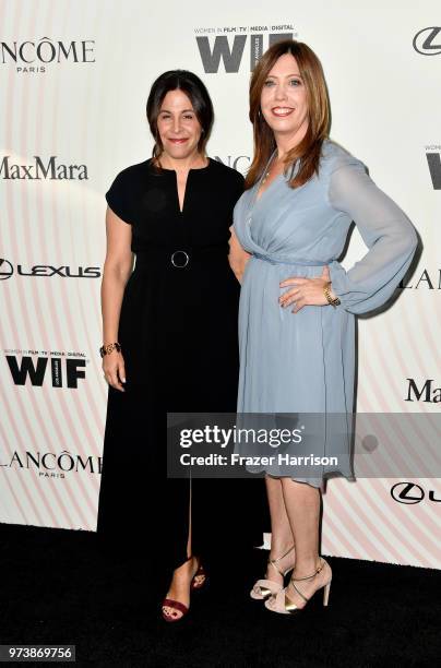 Women In Film, Los Angeles Incoming Board President Amy Baer and Executive Director of Women In Film, Los Angeles Kirsten Schaffer, wearing Max Mara,...