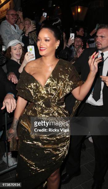 Rihanna seen attending the "Ocean's 8" UK film afterparty at Tate Modern on June 13, 2018 in London, England.