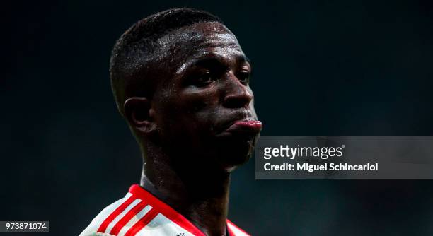 Vinicius Jr of Flamengo reacts during a match between Palmeiras and Flamengo for the Brasileirao Series A 2018 at Allianz Parque Stadium on June 13,...