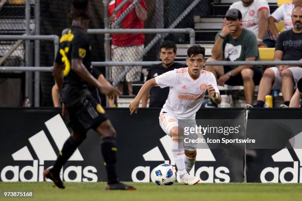 Atlanta United FC midfielder Ezequiel Barco looks for an open man in the MLS regular season game between the Columbus Crew SC and the Atlanta United...