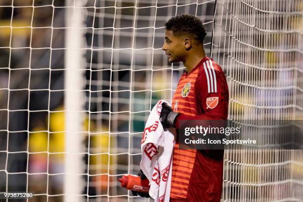 Columbus Crew SC goalkeeper Zack Steffen looks on after being scored on for the second time in the MLS regular season game between the Columbus Crew...