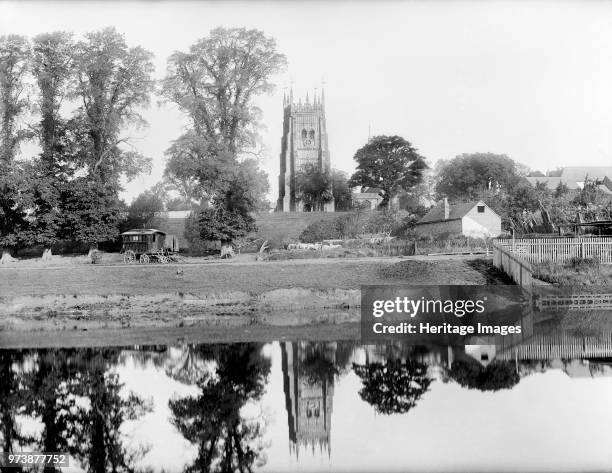 Abbey Park, Evesham, Worcestershire, 1890. View looking from Workman Gardens across the River Avon towards the abbey. The bell tower was built after...