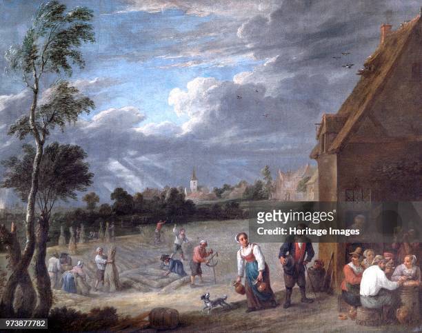 Harvest scene', 17th century. Painting in Apsley House, London, from the Spanish Royal Collection, captured by the Duke of Wellington at Vitoria in...