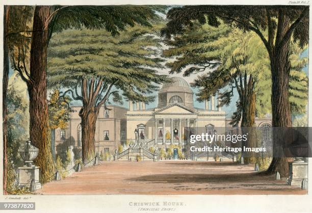 Principal front of Chiswick House, Hounslow, London, 1823. From the Mayson Beeton Collection. Artist Unknown.