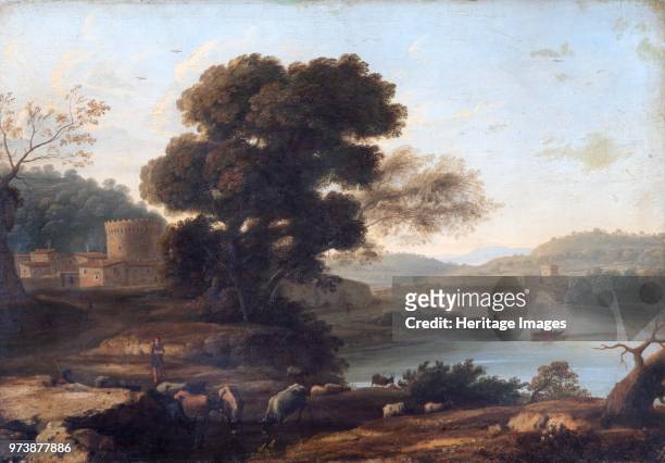 Pastoral Landscape with the Ponte Molle, Rome', circa 1645. Painting in Apsley House, London, from the Spanish Royal Collection, captured by the Duke...