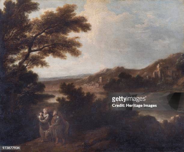 Landscape with Flight into Egypt', 18th century. Painting in Apsley House, London. Artist Sir Joshua Reynolds.