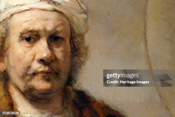 Detail of a self-portrait of Dutch painter Rembrandt van Rijn , circa 1665. Painting in Kenwood House, Hampstead, London. From the Iveagh Bequest....