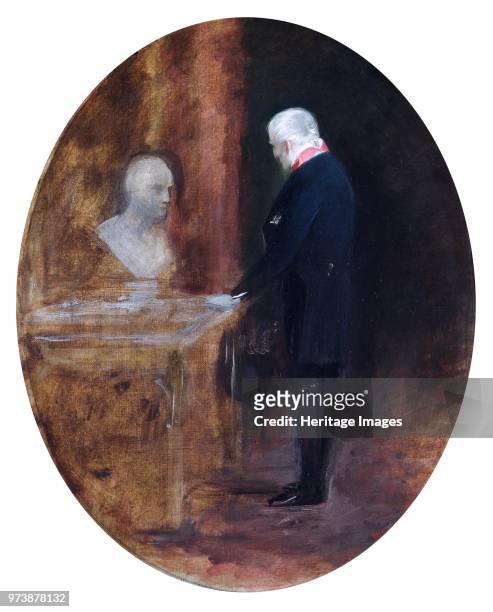 The Duke of Wellington looking at bust of Napoleon', 19th century. Painting in Apsley House, London. Artist Charles Robert Leslie.