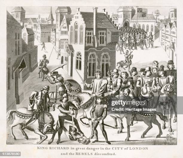 King Richard II confronting the rebels, Peasants' Revolt, London, 1381 (19th century. 'King Richard in great danger in the City of London and the...