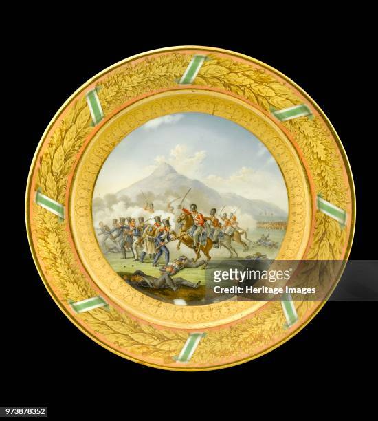 Dessert plate depicting the Battle of Talavera, Spain, 1809 . Item in Apsley House, London. Dessert plate from the Duke of Wellington's Saxon...
