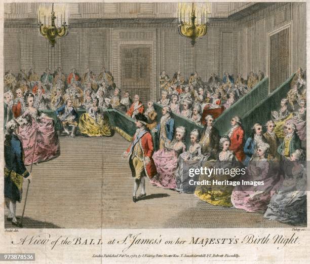 View of the Ball at St James's on her Majesty's birth night', 1782. Ball at St James's Palace, London, on the night of the birthday of Queen...