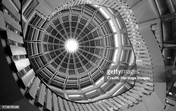 Stairwell, University of Birmingham, West Midlands, circa 1964-circa 1980. Interior view looking up a stairwell towards the domed ceiling in the...