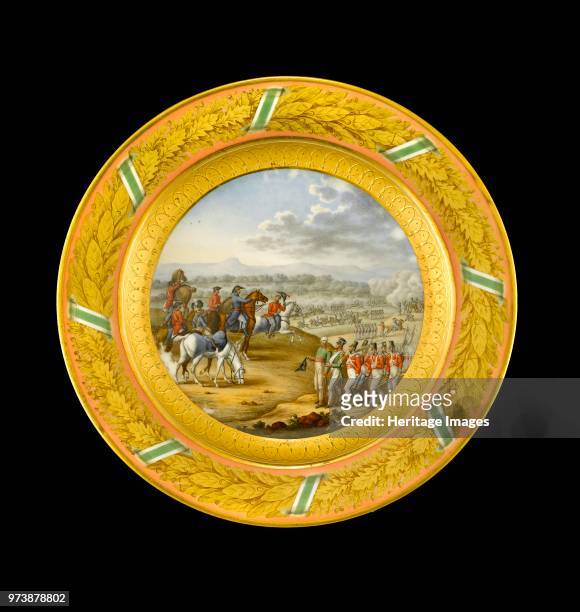 Dessert plate depicting the Battle of Fuentes d'Onoro, 1811 . Item in Apsley House, London. Dessert plate from the Duke of Wellington's Saxon...