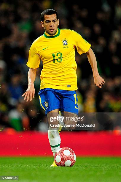 Daniel Alves of Brasil in action during the International Friendly match between Republic of Ireland and Brazil played at Emirates Stadium on March...