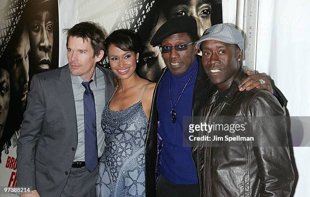 Actors Ethan Hawke, Shannon Kane, Wesley Snipes and Don Cheadle attend the premiere of "Brooklyn's Finest" at AMC Loews Lincoln Square 13 theater on...