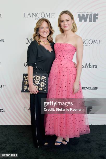 Women In Film, Los Angeles Board President Cathy Schulman , wearing Max Mara, and Brie Larson attend the Women In Film 2018 Crystal + Lucy Awards...