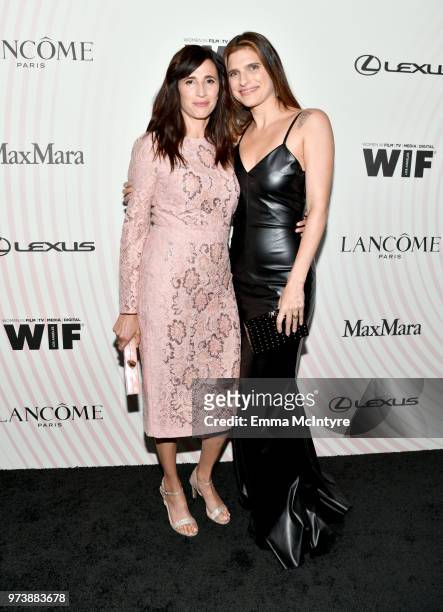Michaela Watkins and Lake Bell, wearing Max Mara, attend the Women In Film 2018 Crystal + Lucy Awards presented by Max Mara, Lancôme and Lexus at The...
